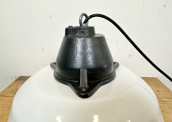 Image 1 of White Enamel and Cast Iron Industrial Pendant Light , 1960s