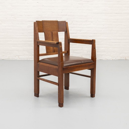 Art Deco Chair 30s – eetkamerstoelen, Wood, Leather
