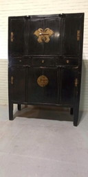 Vintage black lacquered and brass cabinet 