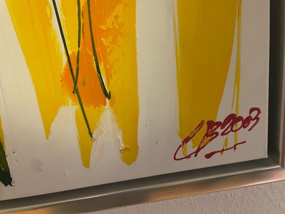 Abstract levendig schilderij met Tulpen, Schilderijen & Tekeningen, Canvas, Metaal, Geel (foto 3 van 5)