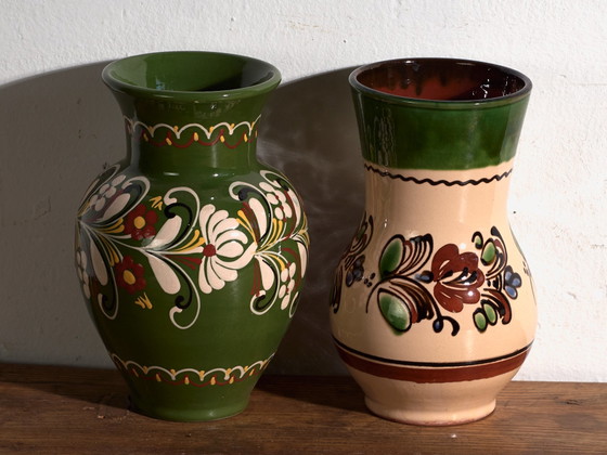 Pair of Vintage Glazed Ceramic Vases, Central Europe, circa 1950 #2, Red (photo 3 of 11)