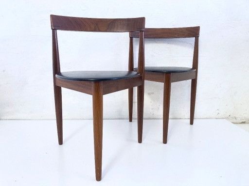 2 Roundette side chairs in teak and faux leather by Hans Olsen for Frem Rojle