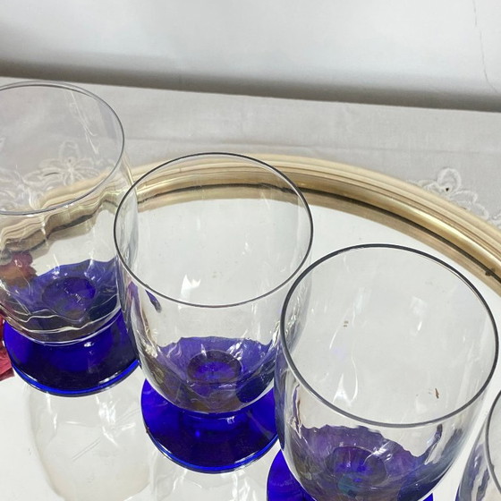 6 bicchieri Art Déco con stelo blu, 16 cl – Bicchieri e caraffe, Glass (photo 5 of 7)