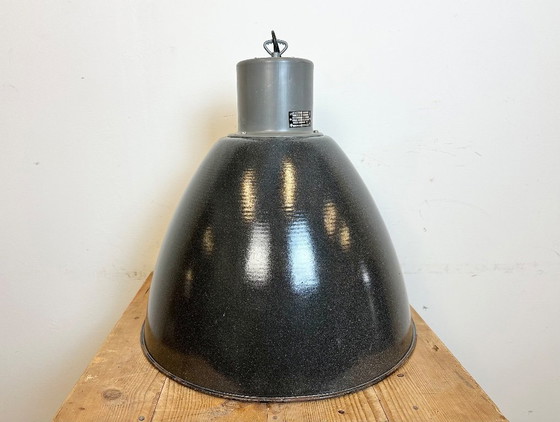 Image 1 of Large Dark Grey Enamel Industrial Factory Lamp from Elektrosvit, 1960s