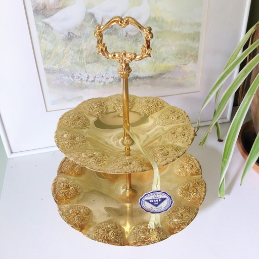 Estantería vintage BMF chapada en oro de 24 quilates – En perfecto estado – Estilo Hollywood Regency – schalen, Gold, Metal