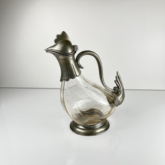 Image 1 of Calice a forma di gallo zoomorfo in vetro e peltro, stile Art Déco, 1930-1950 ca.