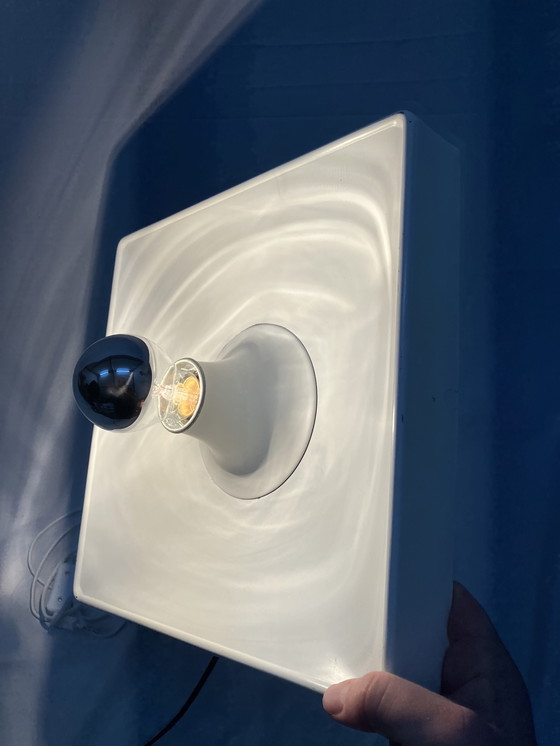 Image 1 of Vintage witte ijzeren vierkante wandlamp van Solken Leuchten