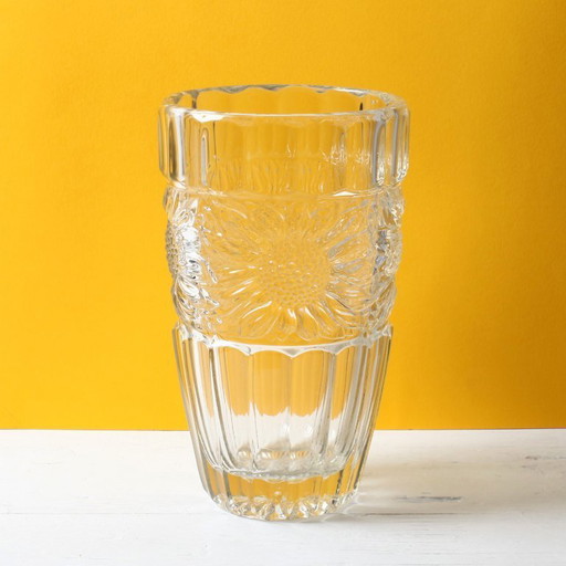 Large Vintage Sunflower Glass Vase: Bohemia Glass, Czech Republic, 1960s
