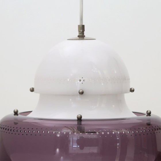 Image 1 of Witte en paarse "KD14" kroonluchter van Sergio Asti voor Kartell, jaren 70.