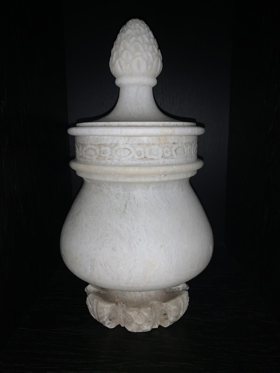 Image 1 of Alabaster Pot With Lid Unique Handmade