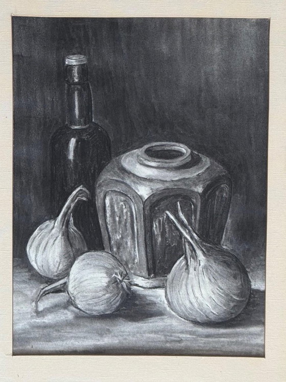 1x Large Vintage Framed Drawing Chinese Ginger Jar With Onions - Art Deco – Paintings & Drawings, Paper, Wood (photo 2 of 5)