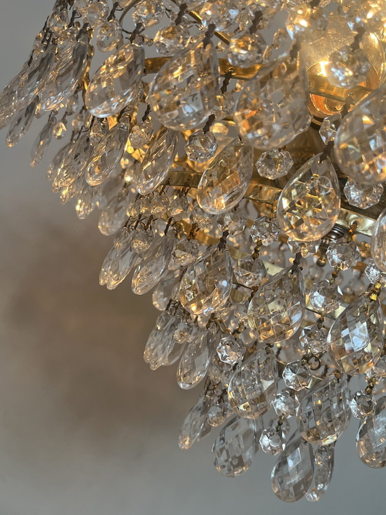 Image 1 of Xl chandelier crystal pendants bronze frame vintage