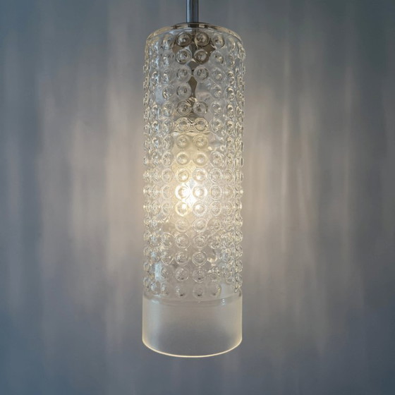 Image 1 of Suspension Peill & Putzler - cylindre en verre bullé - style milieu du siècle