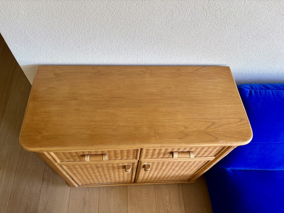 Vintage Rattan Sideboard / Bamboo Cabinet – Boho 1970s (94 cm) (photo 11 of 15)