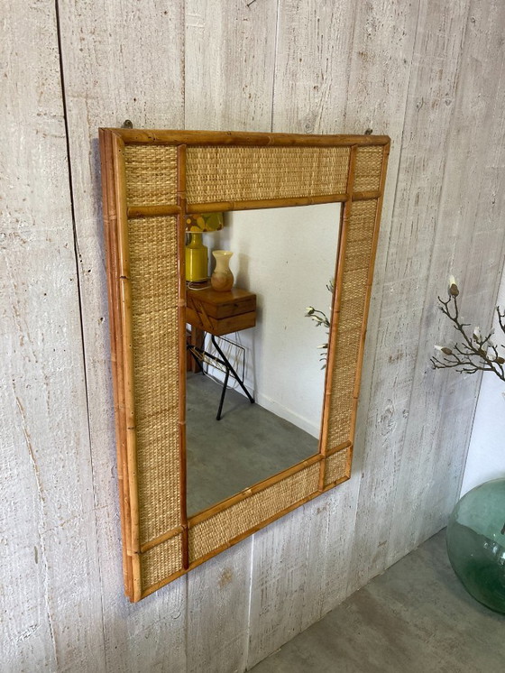 Image 1 of 70s rattan mirror