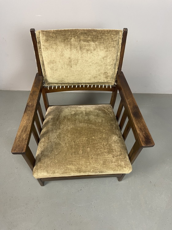 Antieke Nederlandse Haagse School Eiken Fauteuil van L.O.V. Meubelfabriek, Oosterbeek. Nederland, jaren (photo 11 of 11)