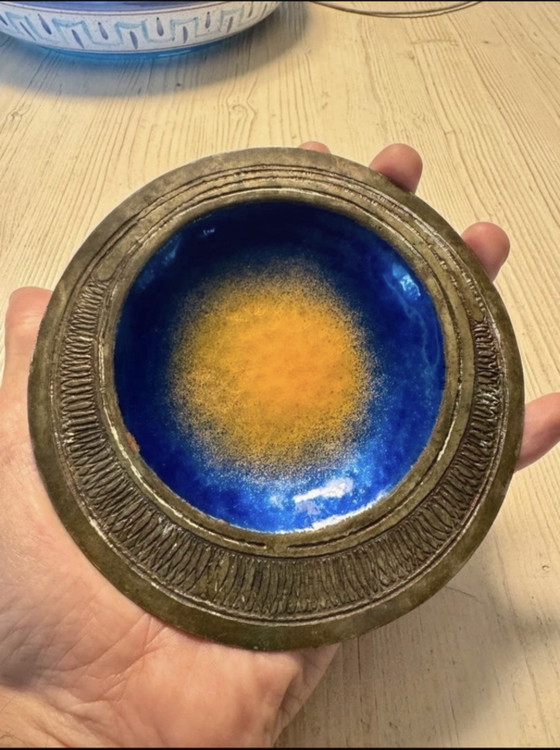 Signed Gallinaro Enamelled Metal Valet Tray, 1970s, Bowls, Brass, Blue (photo 4 of 6)