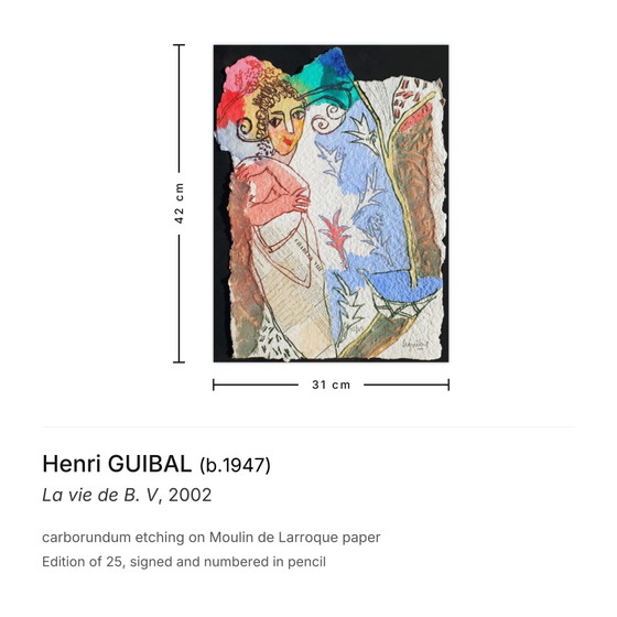 Henri Guibal Gravure Au Carborundum Signée La Vie De B. V 2002 – Lithographies et sérigraphies, Paper (photo 3 of 5)