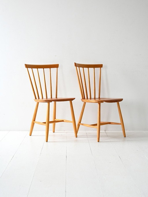 Paar skandinavische Stühle aus Buche und Teakholz aus den 1950er/60er Jahren, Typ Pinstol