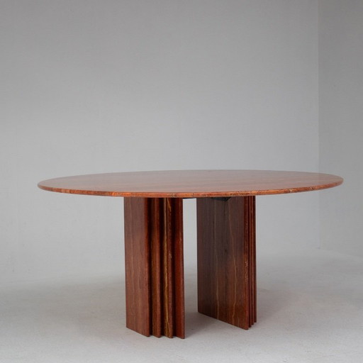 Mid-Century Travertine Dining Table in Rosso Travertino