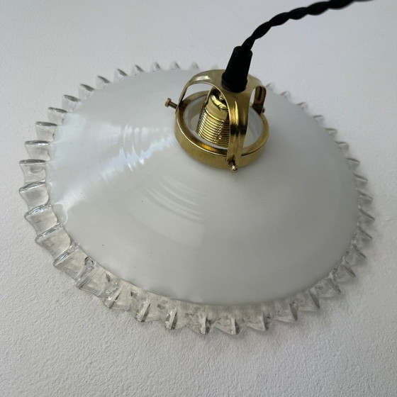 Image 1 of Vintage Opaline Glass Pendant Light with Scalloped Edges, 25 cm