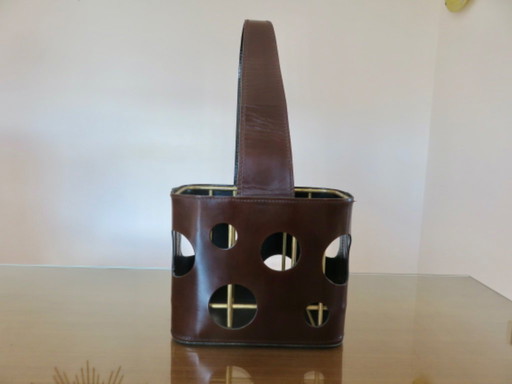 Leather bottle holder attributed to Jacques Adnet for J & F Martell Cognacs, France, 1950