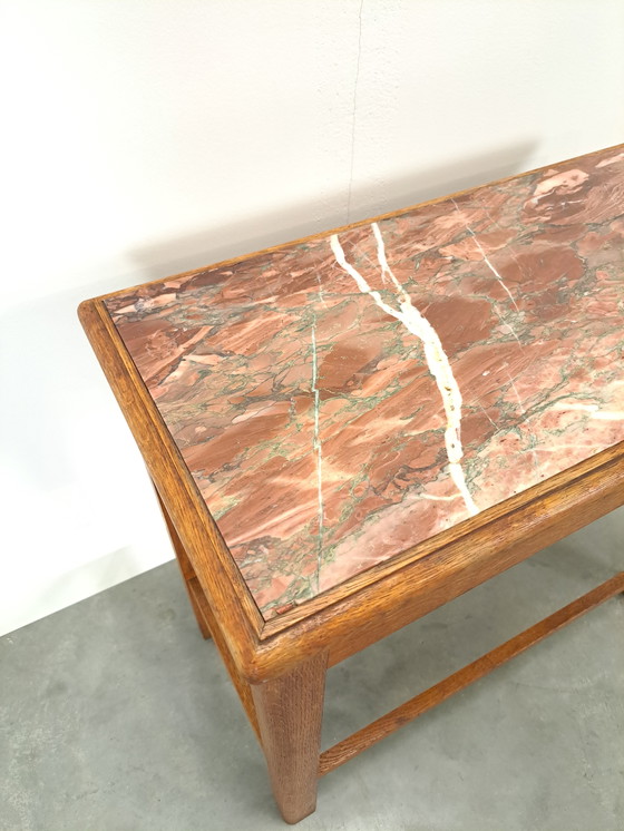 Image 1 of Oude Houten Tafel Met Marmeren Blad