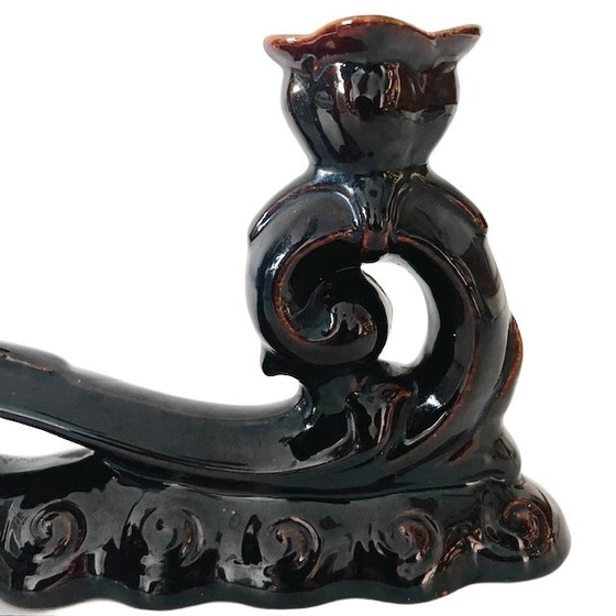 Image 1 of Vintage kandelaar keramiek chocolade bruin 1950's