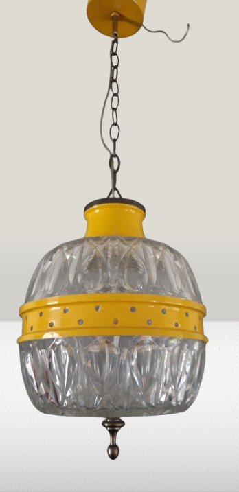 Lámpara colgante vintage de los años 60, Italia 🇮🇪 – hanglampen, Glass, Metal