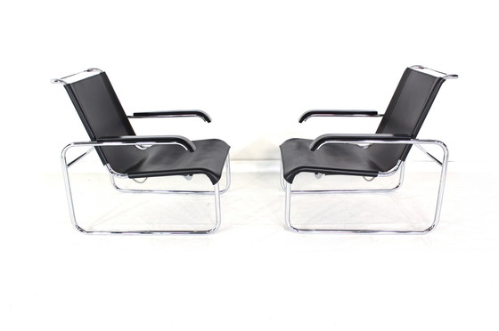 Image 1 of 1A Restored, Early Edition Marcel Breuer B35 / S35L Lounge Chair / Cantilever Chair for Thonet, Leather and Chrome, 1 of 2