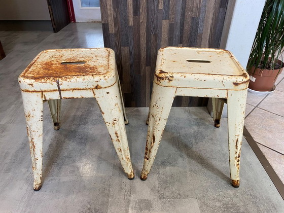 Image 1 of Autentica coppia di sgabelli in metallo tolix di Xavier Pauchard industrial vintage 1950