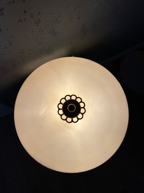 Large Art Deco ceiling light, brass and glass, 1920s, Creme (photo 6 of 6)