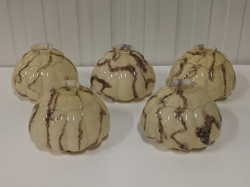 5x Art Deco Lampshades – Marbled Glass (1920s/1930s)