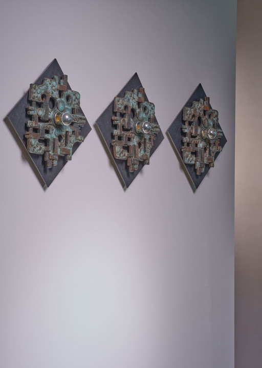 Set of 3 Brutalist Wall Lamps, 1960s