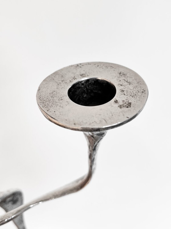 Image 1 of Raro candeliere dal design brutalista placcato in argento di Kurt Jesch.