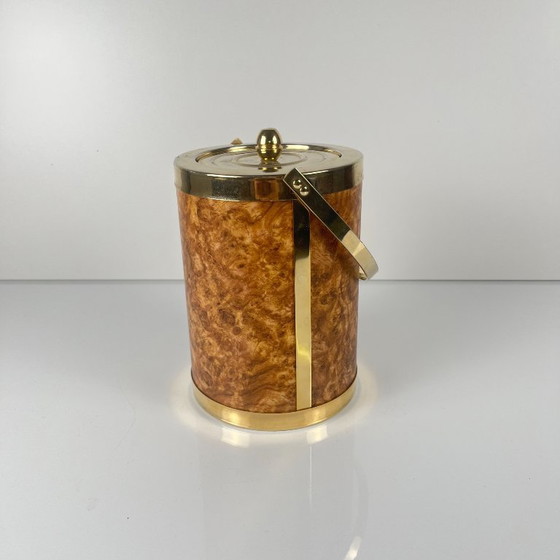 Image 1 of Vintage plastic ice bucket with elm burl effect, 1970