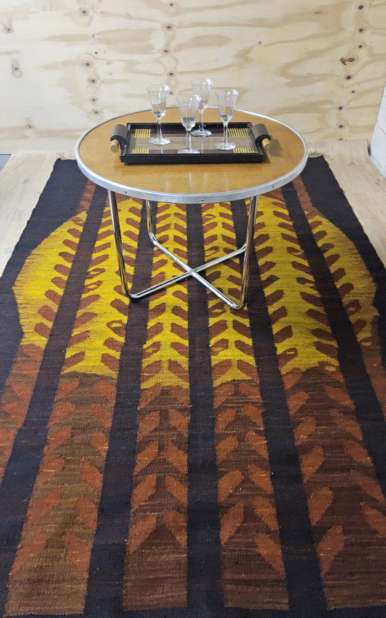 Image 1 of Vintage wollen Design Kilim Tapijt Maria Janowska (Zachód) zonsondergang (Poolse kunst)