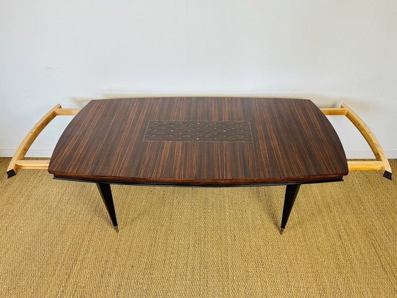 Image 1 of Art Deco modernistische eettafel met marqueterie van Macassar ebbenhout, 1940