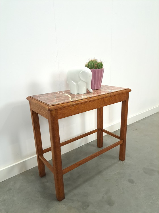 Image 1 of Oude Houten Tafel Met Marmeren Blad