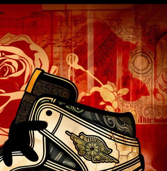 Image 1 of Thirteen: "Nike Jordan by Shepard Fairey." Hand-signed, edition 6/10. Glicee on canvas. Includes frame and hanging system.