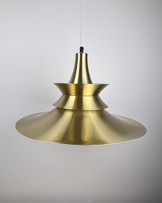 Image 1 of Lyskær Belysning Deense moderne koperen hanglamp, Spoetnik Design, Space Age, jaren 60, 70, industrieel ontwerp, minimalistisch,