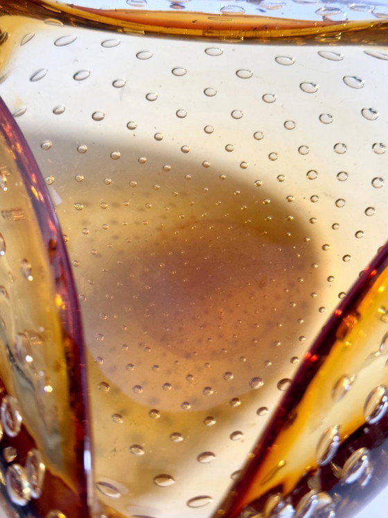 Image 1 of Murano bowl Bullicante Bubbles glass ashtray amber orange Italy 1970s Venice