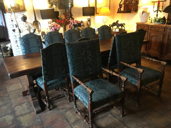Tavolo da monastero + 9 sedie e 2 poltrone Luigi XIII in rovere., Tavoli da pranzo (foto 18 di 20)