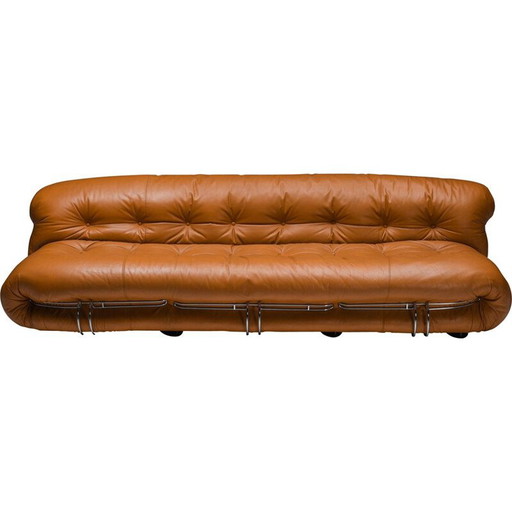Canapé vintage en cuir cognac "Soriana" par Afra et Tobia Scarpa pour Cassina, 1970