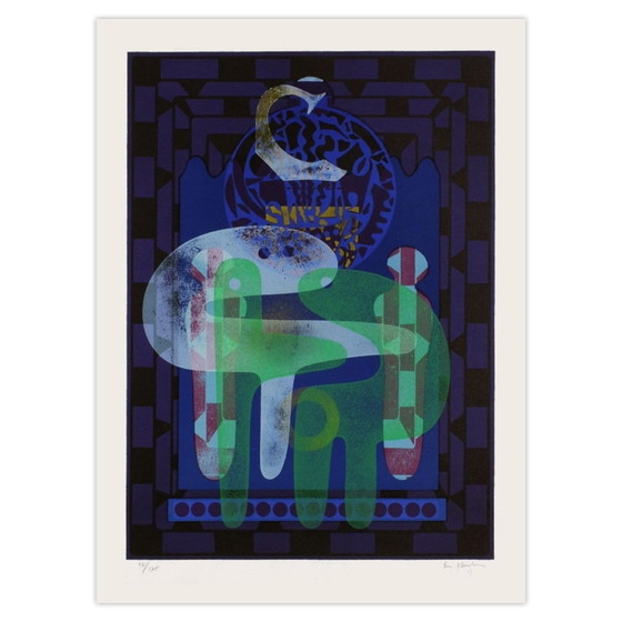 Ervin Neuhaus Signed Lithograph Composition Aux Poissons 1975 – Lithographs & prints, Paper (photo 4 of 5)