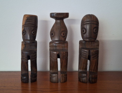 Set van 3 vintage houten Taíno / Tiki beeldjes