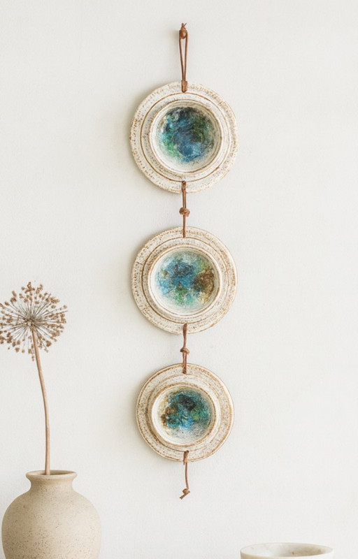 Suspension murale en grès Waldorff Svaneke : verre craquelé, décor scandinave, années 1960, Danemark