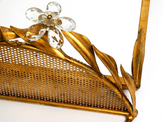 Image 1 of Beautiful Set Of A Floral Iron Wall Mirror And Matching Shelf Gold Plated By Banci Firenze Italy