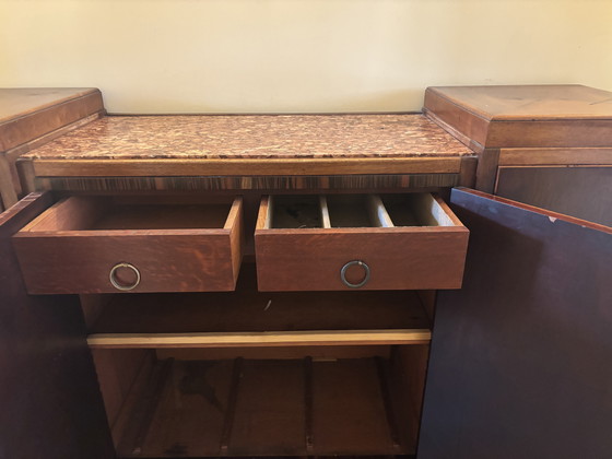 Image 1 of Art Deco School Amsterdamse cantoor con ufficio, dressoir con rood marmer blad e 2 stoelen