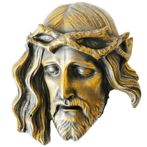 Antikes religiöses Wandrelief aus Messing, Jesus Christus mit Dornenkrone, 1900er Jahre – decoratieve objecten, Brass